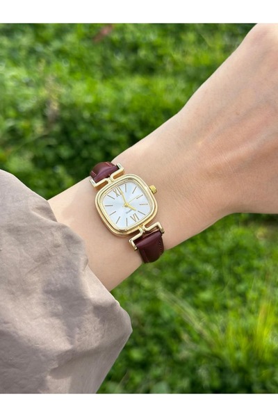 MERW Ernie Model Claret Red Color Leather Cord Vintage Series Women's Wristwatch