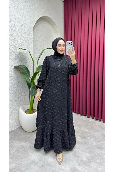 Kalemen Moda Alya Püsküllü Elbise 1014 Siyah