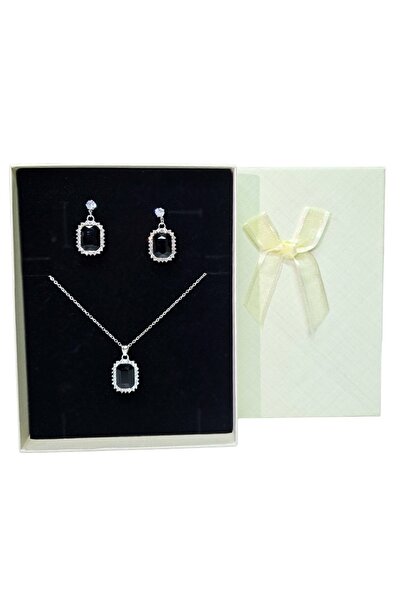 velve Set bijuterii dama Feeling Black din inox cu colier si cercei, piatra n...