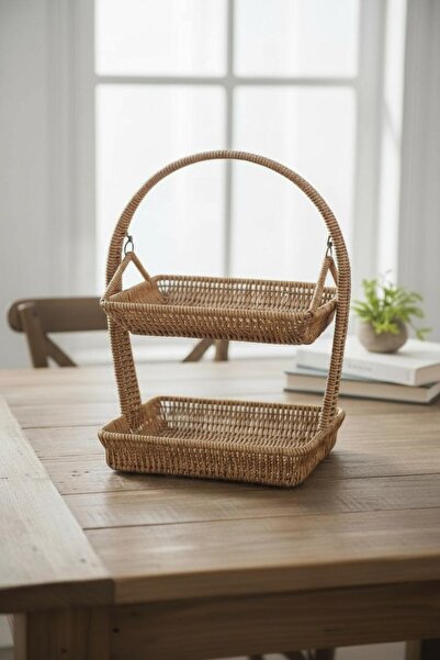 MİEN Brown Unisex Rattan 2-Tier Basket Model Code: Gm6222Brown