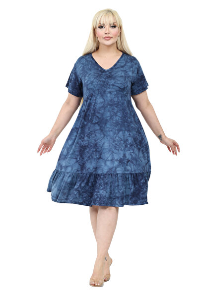 MELSAY Rochie Boutique cu decolteu în V, mâneci scurte, albastru închis, cu b...