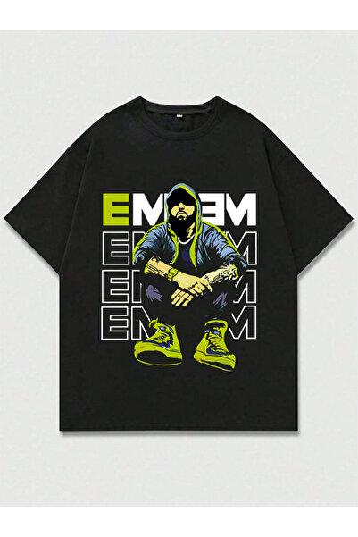 MAGORS تي شيرت إيمينيم مطبوع للجنسين بقصة كبيرة الحجم مصنوع من القطن بنسبة 10...