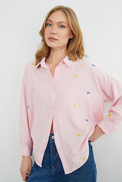 Fulla Moda Cămașă supradimensionat cu broderie cu fundă