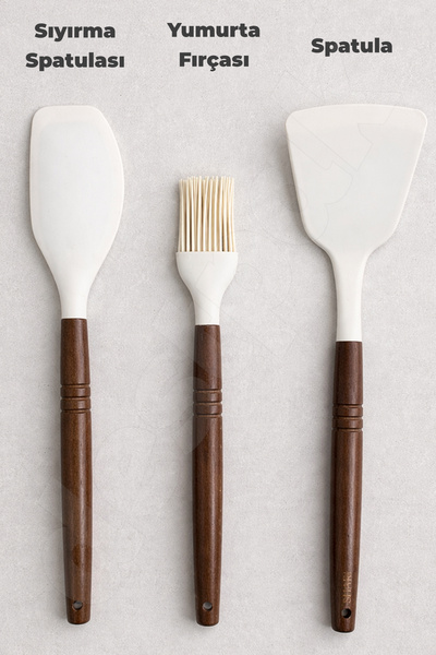 Destpak 3-Piece Pastry Set - Silicone Spatula with Acacia Handle, Basting Spa...