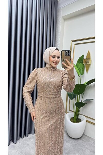 Kalemen Moda Taş İşlemeli Kalem Abiye 6620 Vizon