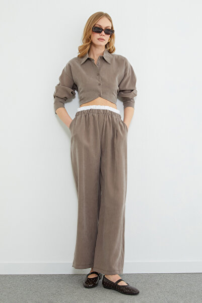 Fulla Moda Pantaloni din țesătură Tencel cu garnitură în talie