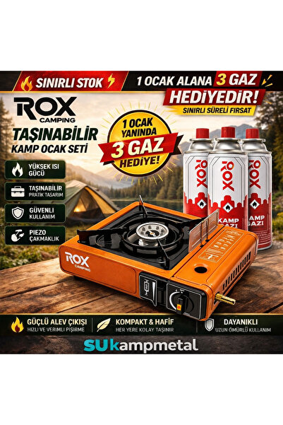 Rox Camping 0189 Turuncu Portatif Kamp Ocak 3lü Gaz Hediyeli