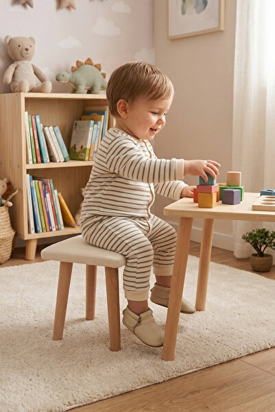 ROZİTOYS Çocuklar İçin Ahşap Makyaj Masası Taburesi 5967
