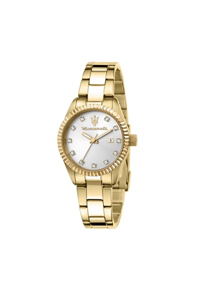 Maserati Competizione watch, gold stainless steel, white dial, crystals, Date...