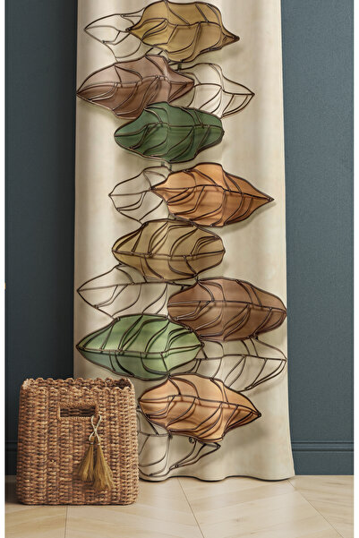 dekomingo Perdea de fundal pentru living cu model frunze bej, cu 2 aripi