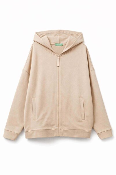 United Colors of Benetton Bej Logo Print Detailed Hooded Relax Fit Sweatshirt...