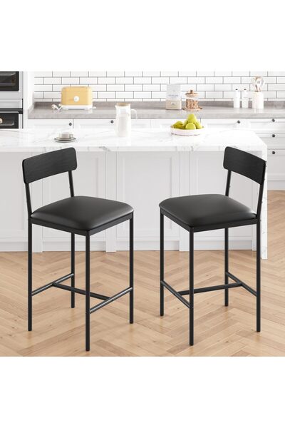 Garvee Set of 2 Bar Chairs Height 65cm Upholstered Faux Leather with Backrest...