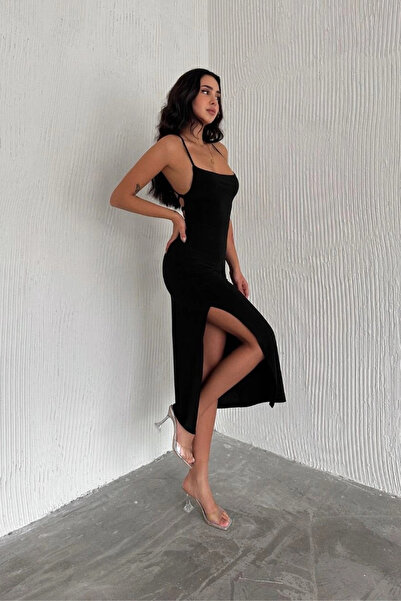 Eka Women's Black Long Backless Dress 3708