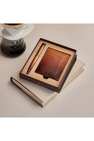 Sheaffer مجموعة هدايا Vfm 9428 إصدار القهوة باللون البني المطفي مع حواف PVD ب...