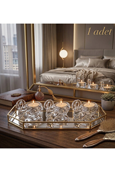 LUCES DESİGN 1 Adet Akrilik Tealight Kuğu Figürlü Mumluk,Estetik Masa Üstü Mu...