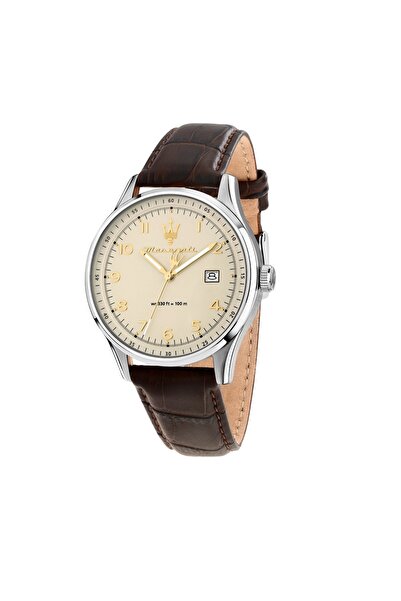 Maserati Sorpasso watch, silver stainless steel case, 42mm, brown leather str...