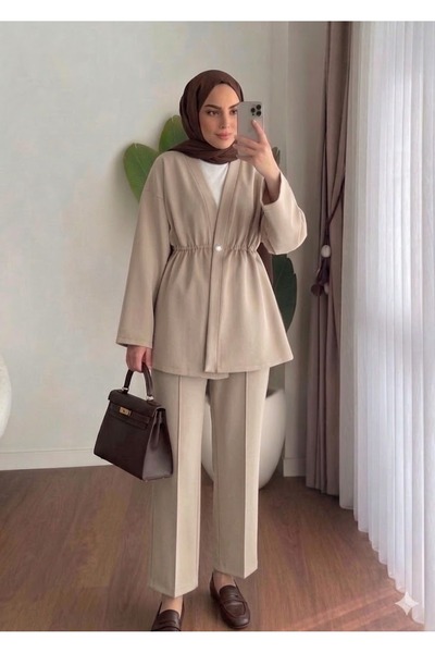 onlymoon Set Tesettür Sofia din in, bluză și pantaloni, bej |   Pantaloni cu ...