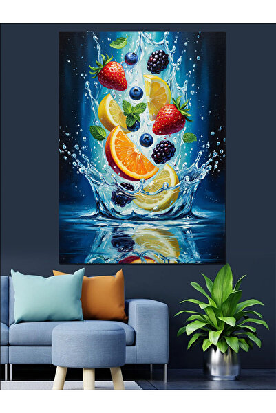 TabloPro Su İçinde Meyveli Taze İçecek Yağlı Boya Dokulu Kanvas Tablo Canvas ...