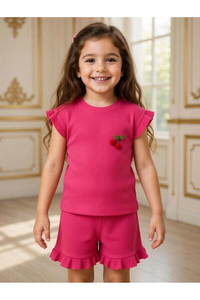 ESER Girl's Soft Textured Ribbed Summer Top and Bottom Set