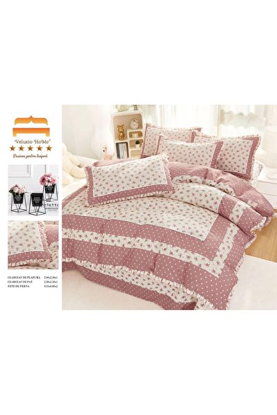 Veluxio Home Finet 4-piece bed linen with ruffles, elegant pattern