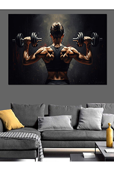 TabloPro Spor Yapan Güçlü Kaslı Kadın Yağlı Boya Dokulu Kanvas Tablo Canvas T...