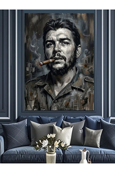 Tablo Mega Sigara İçen Karizmatik Che Guevara Dekoratif Kanvas - Mdf Ahşap Tablo