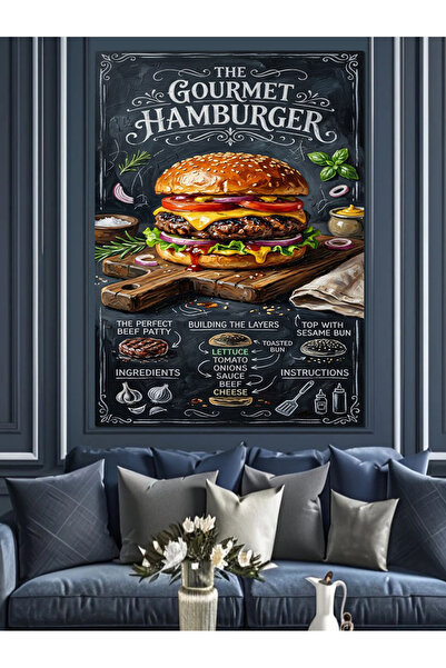 Tablo Mega Gurme Hamburger Ve Menü Tabelası Dekoratif Kanvas - Mdf Ahşap Tablo