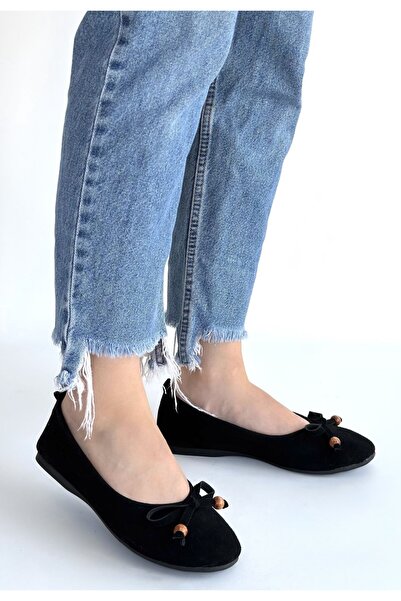 Celira Μαύρα δερμάτινα παπούτσια μπαλαρίνας από σουέντ σε όψη πούδρας