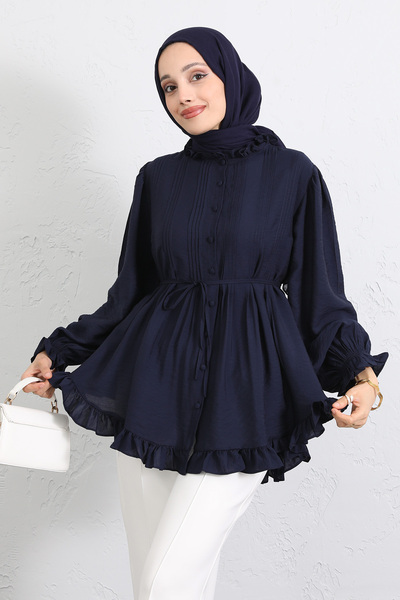 Salih Çelebi Collared Ribbed Shirt Y0109 - Dark Blue