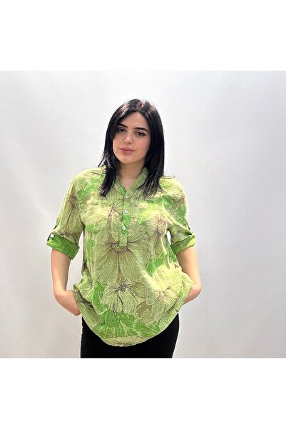 LADY RIVSD Çiçek Baskılı Yarım Pat Gömlek 100%Pamuk