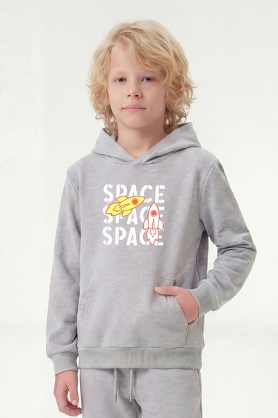 YA KO KİDS Φούτερ για αγόρια με τσέπη καγκουρό και λεπτομέρεια στάμπας στην κ...