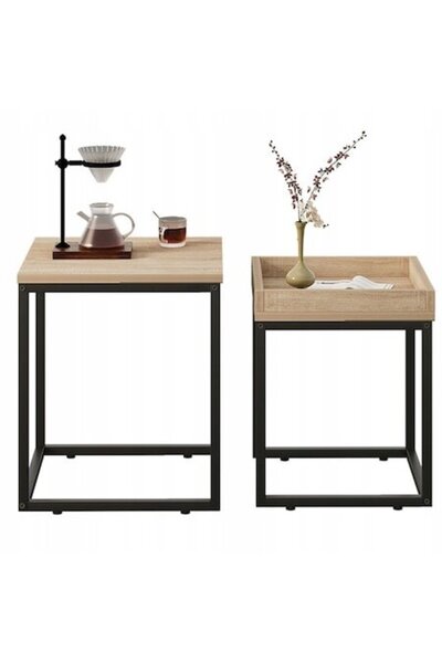 BADU 2 in 1 Coffee Table Set, Loft Style, Industrial - Light Brown