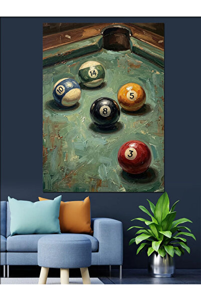 KanvasSepeti Yeşil Bilardo Masasında Renkli Toplar Dekoratif Kanvas Tablo - Y...