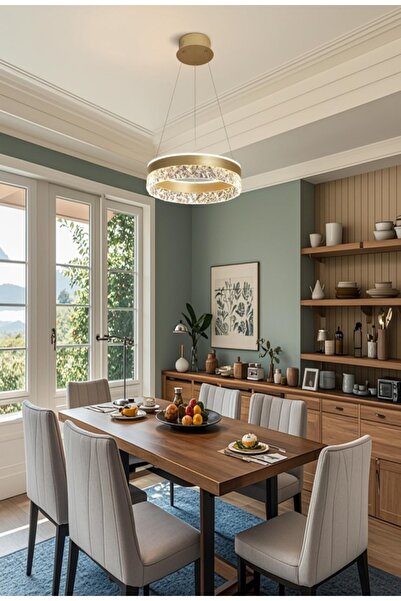 Generic Modern LED Chandelier Dimmable Gold Round Pendant Light with Remote 1...