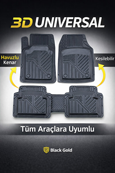 Black Gold 3D Universal Oto Paspas Havuzlu TPE Kauçuk Kaymaz Taban Tüm Araçla...