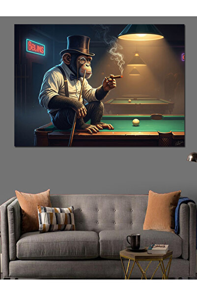 TabloPro Bilardo Salonunda Sigara İçen Maymun Yağlı Boya Dokulu Kanvas Tablo ...