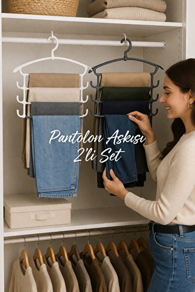 PONÇİK BEBEK Set of 2 Trouser Hangers with 4 Compartments Anthracite & White ...