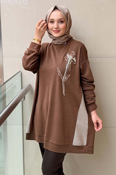 FUAT GÜRSEN Fuat Gürşen Taş İşlemeli Çizgili Garnili Tunik