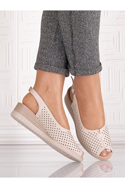 ADS Beige Casual Women's Sandals Made from Seliorra -Leather, Size 36