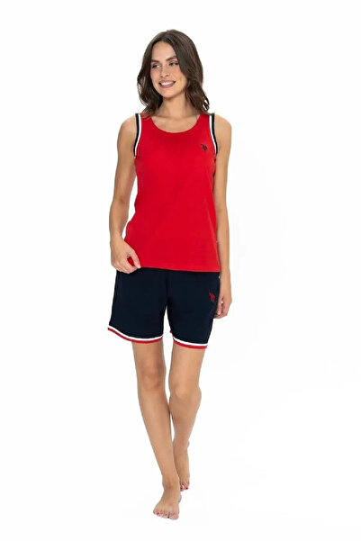 U.S. Polo Assn. 20005 Women's Red Thick Strap Round Neck Shorts Set