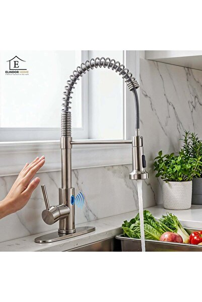 Elindor ® Silver Kitchen Sink Faucet Water Tap with Motion Sensor, Stainless ...