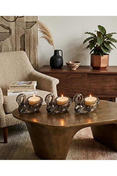 LUCES DESİGN 1 Adet Akrilik Tealight Kuğu Figürlü Mumluk,Estetik Masa Üstü Mu...