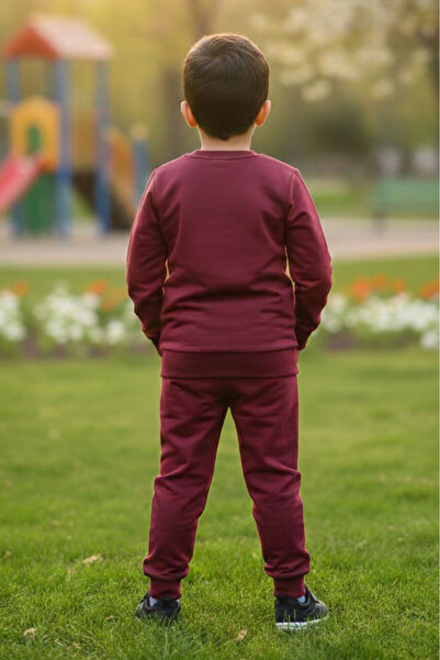 TOFİSA Σετ πιτζάμες για αγόρια με μπορντό στάμπα και δύο κλωστές - 28272-BORDO