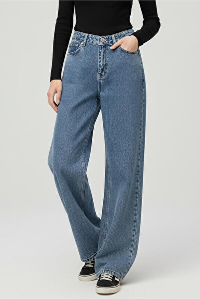 TOFİSA Wide Leg Palazzo Jeans Ice Blue - 28279-Buz-Mavi