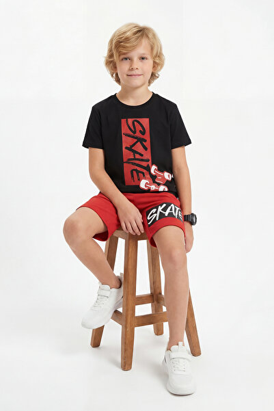 FYK COLLECTİON Set de vară pentru băieți, cu guler rotund și imprimeu skate