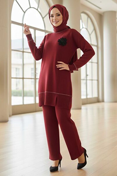 TOFİSA Set de tricotaje cu detalii florale, două piese, roșu claret - 28125-B...