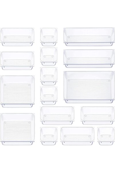 Arabest 16-Piece Clear Plastic Drawer Organizer Set, 5 Size Storage Bins for ...