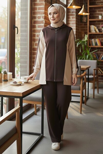 TOFİSA Σετ δύο τεμαχίων με φερμουάρ Garnili Modal Καφέ - 1007-ΚΑΦΕ