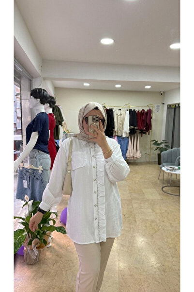 Marka Kalp Düğme Detaylı Fırfırlı Tunik Gömlek