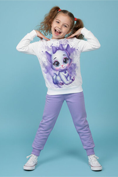 TOFİSA Κοριτσίστικο Σετ Πιτζάμες με Σχέδιο Λιλά και Στάμπα - 28238-LILA